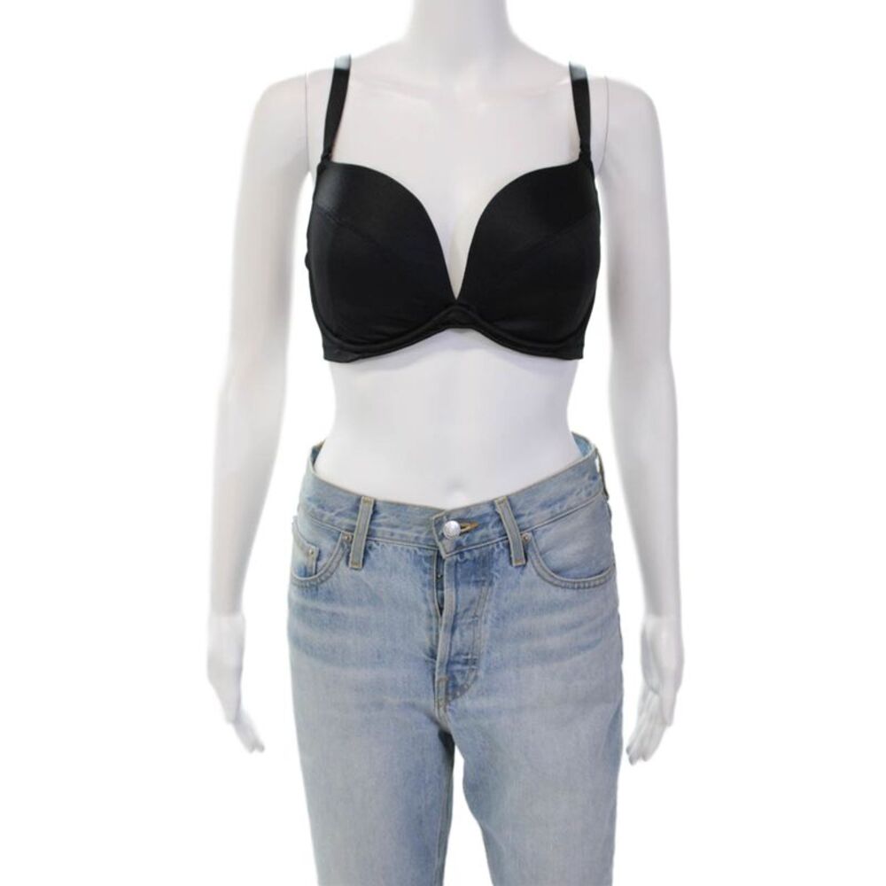 Panache Womens Removeable Strap Satin Molded Cup Bra Solid Black Size 34DD